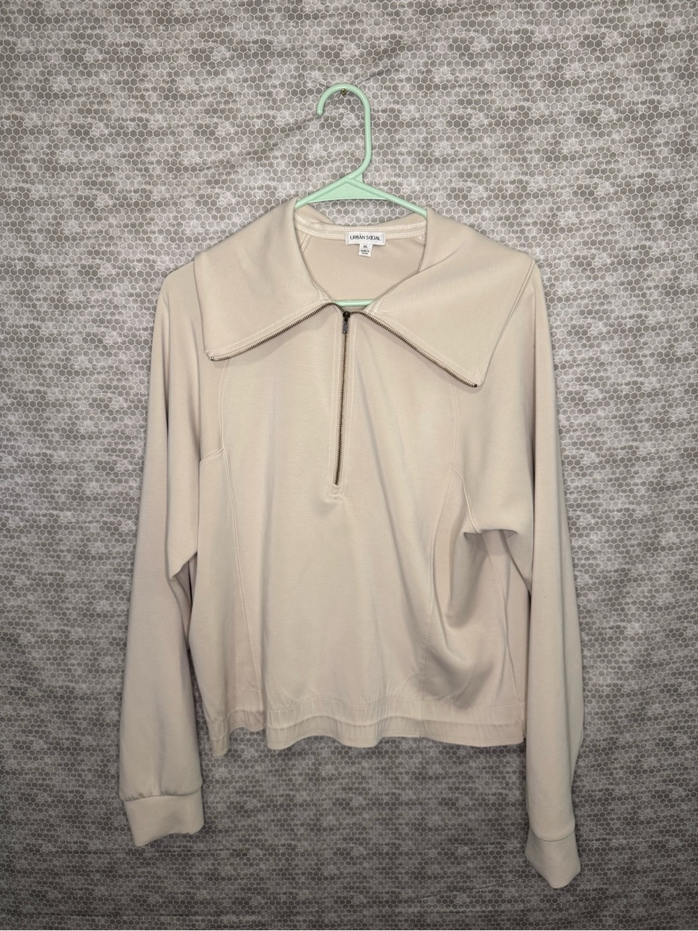 Urban Social cream quarter zip sweatshirt in XL